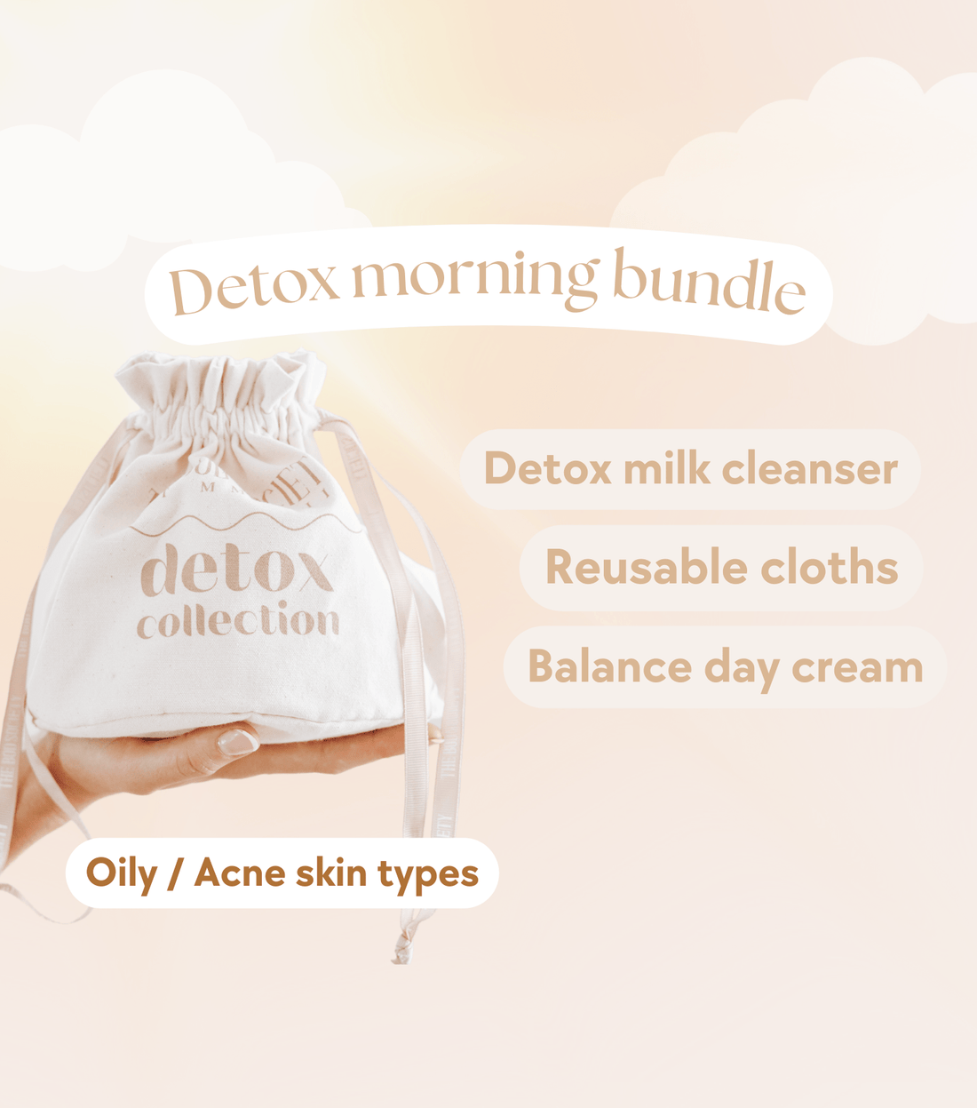 Detox Morning Skincare Bundle | Natural, Plant Based Cleanser, Day Cream and Cleansing Cloths